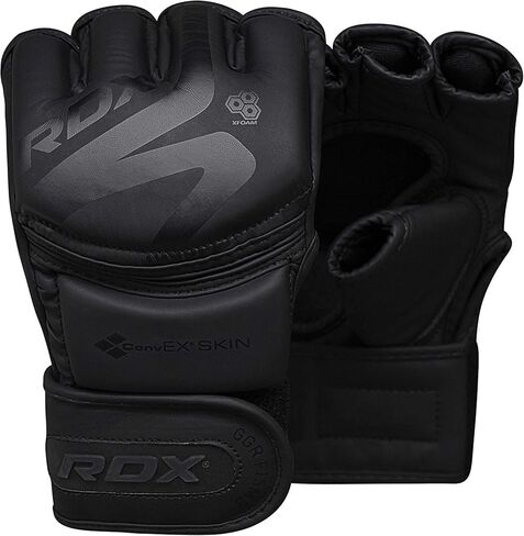 قفازات RDX MMA نوير، جلد مايا هايد، نخيل مفتوح بفتحات تهوية على شكل حرف D، قفازات ملاكمة مبطنة، قفص قتال الكيك بوكسينغ فنون القتال المختلطة تدريب الملاكمة التايلاندية، وسادات كيس اللكم، أسود in Saudi Arabia