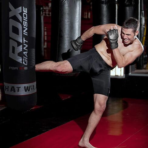 قفازات RDX MMA نوير، جلد مايا هايد، نخيل مفتوح بفتحات تهوية على شكل حرف D، قفازات ملاكمة مبطنة، قفص قتال الكيك بوكسينغ فنون القتال المختلطة تدريب الملاكمة التايلاندية، وسادات كيس اللكم، أسود in Saudi Arabia