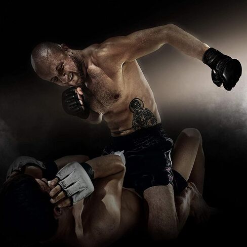 قفازات RDX MMA نوير، جلد مايا هايد، نخيل مفتوح بفتحات تهوية على شكل حرف D، قفازات ملاكمة مبطنة، قفص قتال الكيك بوكسينغ فنون القتال المختلطة تدريب الملاكمة التايلاندية، وسادات كيس اللكم، أسود in Saudi Arabia