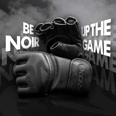 قفازات RDX MMA نوير، جلد مايا هايد، نخيل مفتوح بفتحات تهوية على شكل حرف D، قفازات ملاكمة مبطنة، قفص قتال الكيك بوكسينغ فنون القتال المختلطة تدريب الملاكمة التايلاندية، وسادات كيس اللكم، أسود in Saudi Arabia