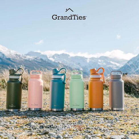 GrandTies 2 Lids Sports Stainless Steel Water Bottles – 24oz, Wide Mouth Vacuum Insulated Reusable Leak Proof BPA-Free Travel Metal Canteen, Thermos Bottles for Men Women Gym (Midnight Black) in Kuwait