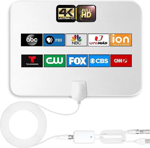 4K Amplified HD Digital TV Antenna Long 1000 Miles Range Smart TV Indoor Support 4K 1080p Fire TV Stick and All Older TVs 360° Signal Reception Switch Signal Booster with HDTV Coax Cable 17ft-White in Saudi Arabia