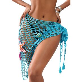 SEGT Women's Sexy Swimsuit Cover Up Skirt Sheer Crochet Beach Wraps Shell Decor Coverups