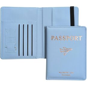 Airplane Passport Holder, Universal Passport Cover with Card Slot & Elastic Strap for Women Men, PU Leather Travel Wallet Organiser for Passport Tickets Credit Cards Boarding Passes (Pink)