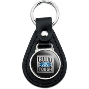 GRAPHICS & MORE Black Leather Ford Built Ford Tough Keychain