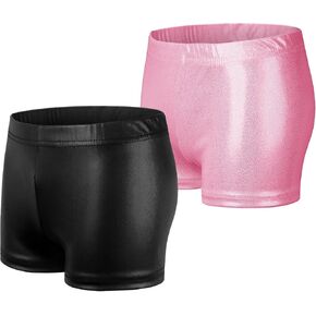 Gogokids Sparkle Shorts Girls Athletic Shorts, Solid Color Dance and Tumbling Gymnastics Shorts