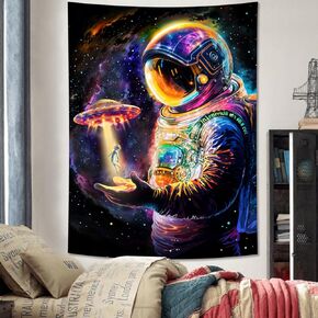 Accnicc Blackllight Space Space Tapestry لغرفة النوم الجمالية UV التفاعلية نيون الفضاء الغريبة المجرة العمودية الجدار المعلق Hippie Tapestrys لغرفة المعيش
