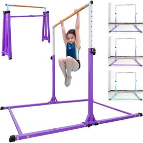 Foldable Gymnastics Bar for Kids Ages 3-20,Gymnastics Kip Bar Horizontal Bars,5FT/6FT Base Length, 3' to 5' Height,Gymnastics Equipment for Home and Club Use