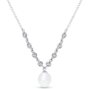 Galaxy Gold GG 14k Gold Drop Necklace with Natural Aquamarines & Grade A/A+ cultured Freshwater Pearl