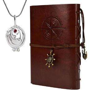2 PCS The Vampire Cosplay Costume Jewelry Accessories Elena Diary Vervain Locket Bendant Leather Leather Journal Notebook Retro Brown