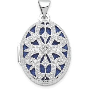 10k White Gold 21mm Oval with Diamond Vintage Locket 28 mm x 17 mm (0.005 cttw, I1-I3 Clarity, I-J Color)