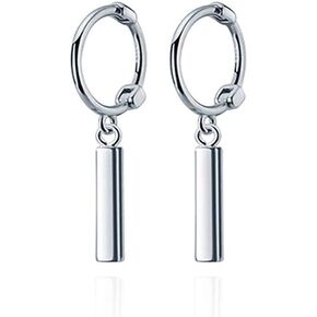 Reffeer Solid 925 Sterling Silver Bar Hoop Earrings Huggie for Women Small Bar Huggie Earrings Drops