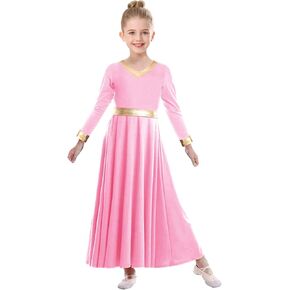 Girls Praise Dance Dress Metallic Block Rules Liturgical Worship Church Choir Costumes Lyrical Dress