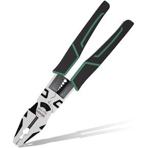 9'' Multi-Function lineman pliers 6-in-1 Heavy Duty Wire Cutter Crimper Stripper&Cable Shear for Home Industrial & Electrician Use Side-Cutting Pliers for Shearing Screwing