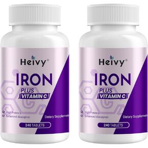 Ferrous Sulfate 325mg (Iron 65mg), High Potency Iron Supplement for Women and Men, Iron Pills with Vitamin C, Ferrous Sulfate, Non-GMO - 240 Tablets Made in USA