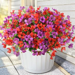 Homsunny Artificial Fake Flowers for Outdoors Spring Decor 12 Bundles Fake Plants Faux Silk Flowers Outside UV Resistant for Planter Front Porch Garden Patio