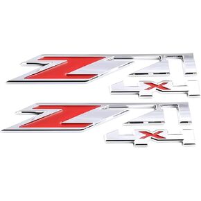 Door Side Decal Nameplate Badge Emblem Compatible with Z71 4x4 2Pcs (Silver Red)