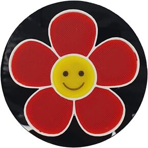 3D OM Badge, Smile Flower(Red), 3-inch Grill Badge, Stylish Detail 3D Printing Plastic (PLA) on Acrylic Plate - Works with The Grill Badge Holder (not Included)
