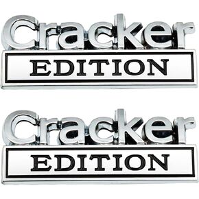 Pair Set Cracker Edition 3D Metal Badge Nameplate Sticker Replacement for Vehicle, Truck, SUV, Door Decoration (Silver Black)