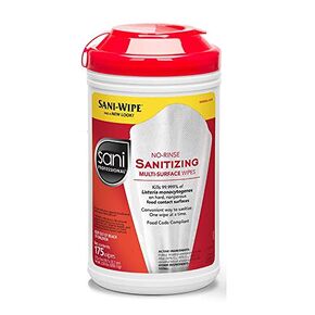 Professional Disposables, Intl.-P66784 Sani-Wipe Non-Rinse Food Contact Hard-Surface Sanitizing Wipe, 7.75" x 5", 175/can