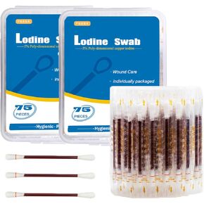 150pc- PNANA Iodine Q Tips Cotton Swabsticks Cleanning Prep Pad Medical Swabs Individually Wrapped for Wound Care Nasal