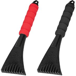 2 PCS Car Windshield Ice Scraper, Anti-Scratch Snow Removal Scraper with Sponge Grip, Windshield Cleaner Tool to Remove Snow Frost and Ice, Universal Winter Car Accessories (Black+Red)