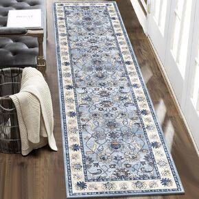 Yamaziot Washable Runner Rug, 2x8 Non-Slip Vintage Floral Hallway Rug with Rubber Backing, Low Pile Non-Shedding Soft Distressed Carpet Runner for Bedroom, Kitchen, Laundry, Entrance