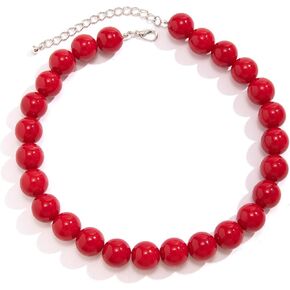 Chunky Red Beaded Necklace for Women Red Pearl Necklace Adjustable Black Round Beaded Necklace Colorful Jewelry Accessories