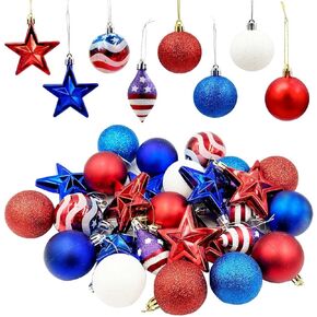 Patriotic Ornaments Hanging Balls - 28 Pcs 4th of July Independence Day Tree Ornaments Memorial Day Red White Blue Stars Balls for Veterans Day Holiday Party Home Christmas Tree Decor (red blue white)
