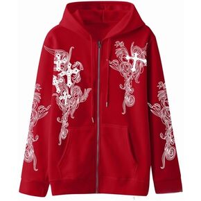 Women Men Y2K Zip Up Oversized Hoodie Gothic cross Graphic Emo Grunge Baggy Fleece Jacket 90s Punk Streetwear