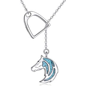 Horse Necklace Sterling Silver Horse Turquoise Strirrup Lariat Y Necklace Horse Jewelry Gifts for Women