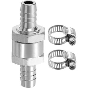 uxcell 6mm (1/4") Fuel Check Valve, Non-Return One Way Check Valve With Clamps, Aluminum Alloy Control Accessories for Petrol, Diesel, Gas, Oil, Air, Water, Silver