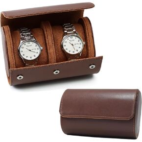 Watch Travel Case, Luxury Leather Watch Roll 2 Slot Organizer Box, Jewelry Storage Case Gifts for Man and Woman Christmas Anniversary Birthday (Black-2slot)