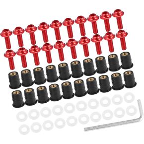 20pcs M5 5mm دراجة نارية الزجاج الأمامي مسامير تهدئة الزجاج الأمامي براغي الترباس الزجاج الأمامي التثبيت التثبيت قطع غيار بديل للسيارات الأحمر