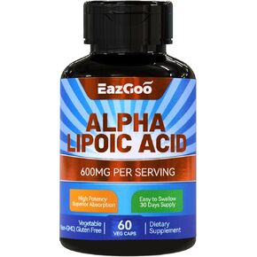 Alpha Lipoic Acid Supplement, Alpha Lipoic Acid 600mg Per Serving, Vegan, Gluten Free, Non-GMO ALA Supplement, 60 Vegetable Capsules