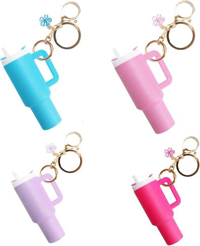 سلسلة مفاتيح Mini Tumbler (4 حزمة) لكأس ستانلي ، حامل كأس Mini Cup -keychain chapstick للنساء حقيبة ظهر حقيبة يد الفتيات in Saudi Arabia