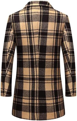 FTIMILD Mens Wool Blend Plaid Coat Warm Winter Trench Coat with Soft Scarf Single Breasted Overcoat in Saudi Arabia
