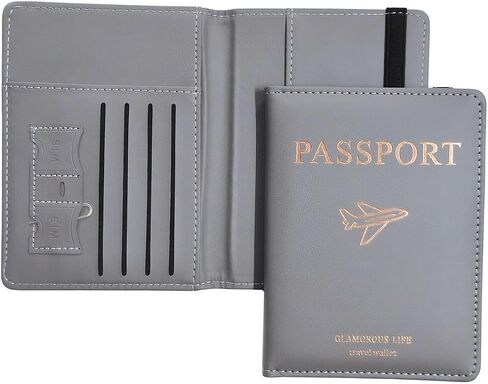 حامل جواز سفر الطائرة ، غلاف جواز سفر عالمي مع فتحة البطاقة وحزام مرن للنساء ، PU Leather Travel Wallet Organizer للحصول على تذاكر جواز السفر بطاقات الائتمان الصعود إلى الصعود (Pink) in Kuwait