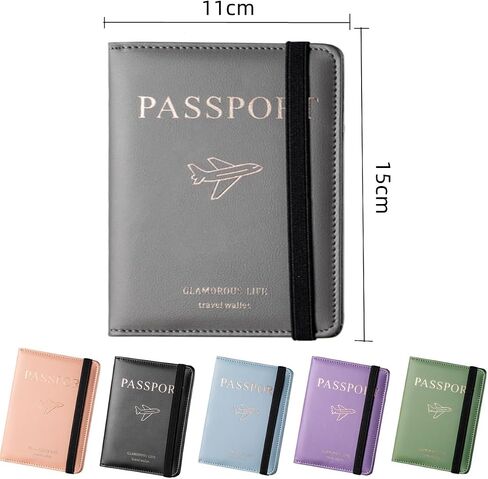 حامل جواز سفر الطائرة ، غلاف جواز سفر عالمي مع فتحة البطاقة وحزام مرن للنساء ، PU Leather Travel Wallet Organizer للحصول على تذاكر جواز السفر بطاقات الائتمان الصعود إلى الصعود (Pink) in Kuwait