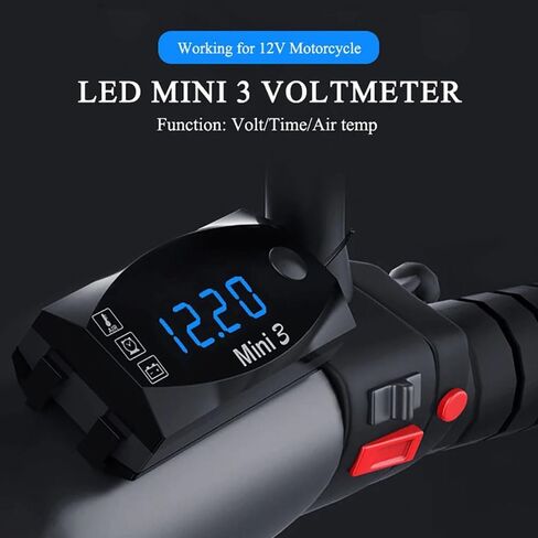 Meichoon 3 in 1 Car Digital Clock Voltmeter مقياس حرارة 12 فولت شاشة الجهد المقاوم للماء شاشة شاشة كبيرة للسيارات الكهربائية للدراجة النارية الأحمر in Kuwait