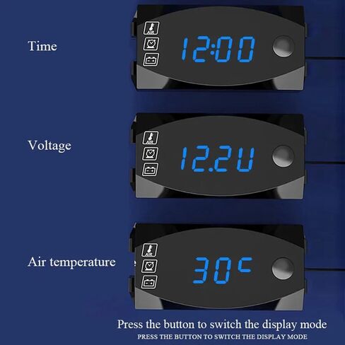 Meichoon 3 in 1 Car Digital Clock Voltmeter مقياس حرارة 12 فولت شاشة الجهد المقاوم للماء شاشة شاشة كبيرة للسيارات الكهربائية للدراجة النارية الأحمر in Kuwait