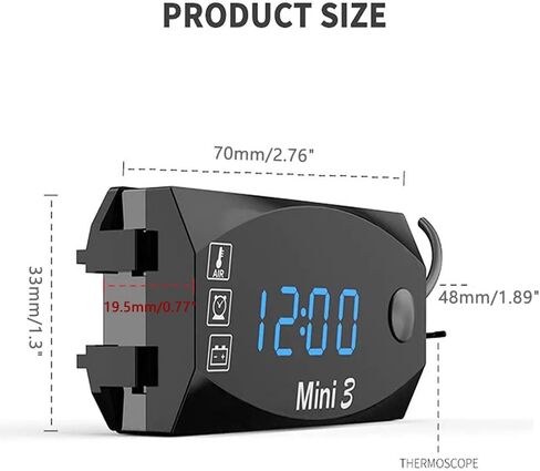Meichoon 3 in 1 Car Digital Clock Voltmeter مقياس حرارة 12 فولت شاشة الجهد المقاوم للماء شاشة شاشة كبيرة للسيارات الكهربائية للدراجة النارية الأحمر in Kuwait