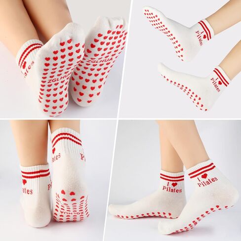 Grip Yoga Socks for Women,Heart-Shaped Non-Slip Grips Pilates Barre Reformer Workout Socks 4Pairs in Saudi Arabia