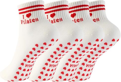 Grip Yoga Socks for Women,Heart-Shaped Non-Slip Grips Pilates Barre Reformer Workout Socks 4Pairs in Saudi Arabia