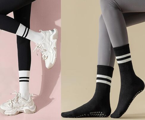 Womens Pilates Non slip Yoga Socks Dance Gym Exercise Ankle Athletic Sockss Athletic Crew Grip Sticky Socks Workout in Saudi Arabia