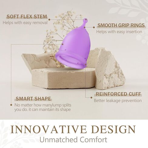 أكواب الحيض ، كوب الحيض القابل لإعادة الاستخدام من أجل الكؤوس ذات الفترة السيليكونية ذات التدفق الثقيل والمقاوم للتسرب والمتميز للنساء- تستخدم بشكل مريح لمدة 12 ساعة (حزمة من حجمتين كبيرتين) in Kuwait