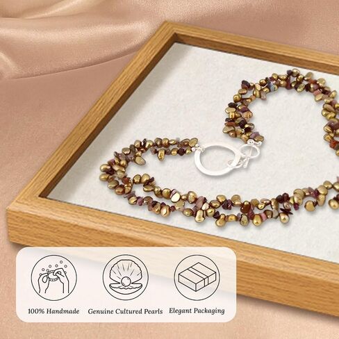 20" Freshwater Pearl Necklace, Handmade with 9-10mm Cream Round Pearls, Agate Turquoise- Gift for Mother, Wife, Anniversary Luxury Jewelry Gift in Saudi Arabia