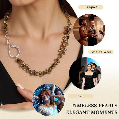 20" Freshwater Pearl Necklace, Handmade with 9-10mm Cream Round Pearls, Agate Turquoise- Gift for Mother, Wife, Anniversary Luxury Jewelry Gift in Saudi Arabia