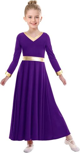 Girls Praise Dance Dress Metallic Block Rules Liturgical Worship Church Choir Costumes Lyrical Dress in Kuwait