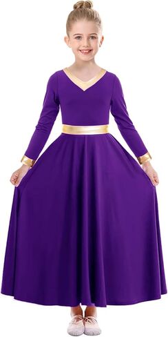 Girls Praise Dance Dress Metallic Block Rules Liturgical Worship Church Choir Costumes Lyrical Dress in Kuwait